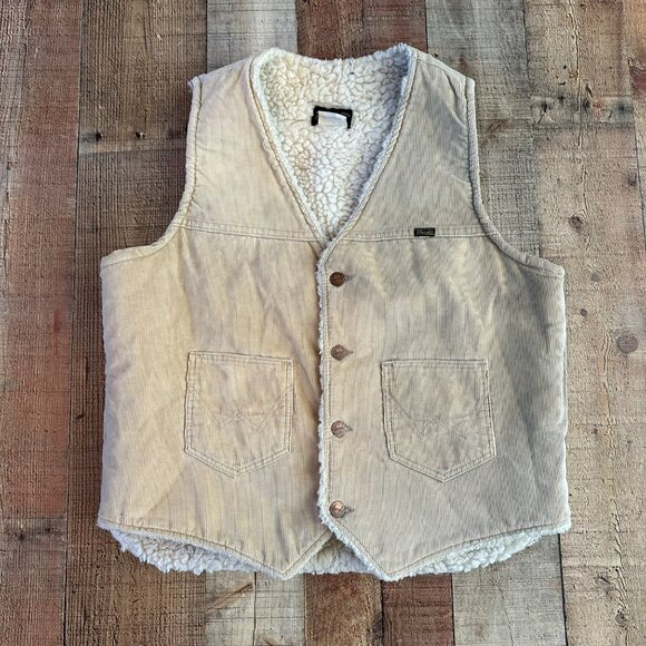 Wrangler vintage tan and cream corduroy button down vest women's large - Picture 1 of 7